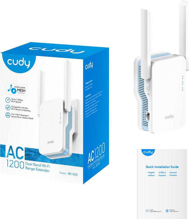 Produktbild Cudy RE1200 Wi-Fi signal booster (867 Mbit/s, 300 Mbit/s)