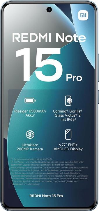 Produktbild Xiaomi Redmi Note 15 Pro (256 GB, Glacier Blue, 6.77", Hybrid Dual SIM, 4G)