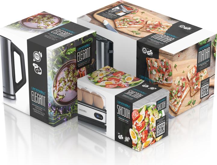Image du produit Arendo Set petit déjeuner, bouilloire 1,5l, grille-pain 4 tranches & cuiseur à oeufs pour 6 oeufs, argenté