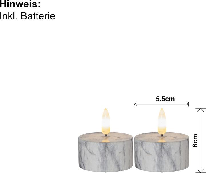 Produktbild Star Trading LED-Teelichter Flame Marble, 2 Stk. 5.5 cm x 6 cm, Grau (2 x)