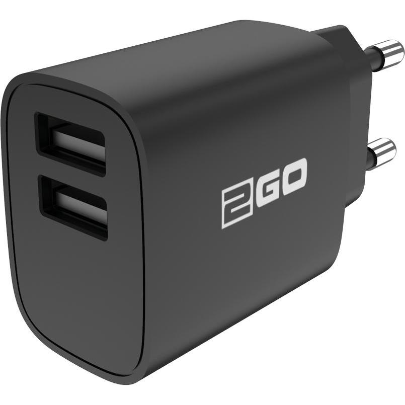 2GO USB Ladegerät DUAL 2A, USB Ladegerät, Schwarz
