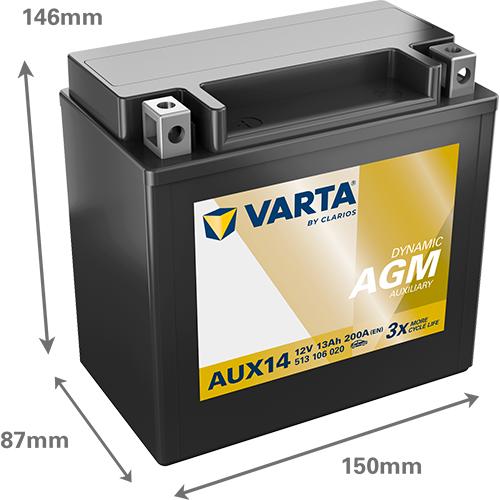 Produktbild Varta AUX14 SILVER AUXILIARY DYNAMIC AGM 513 106 020 Stützbatterie 13Ah (12 V, 13 Ah, 200 A)