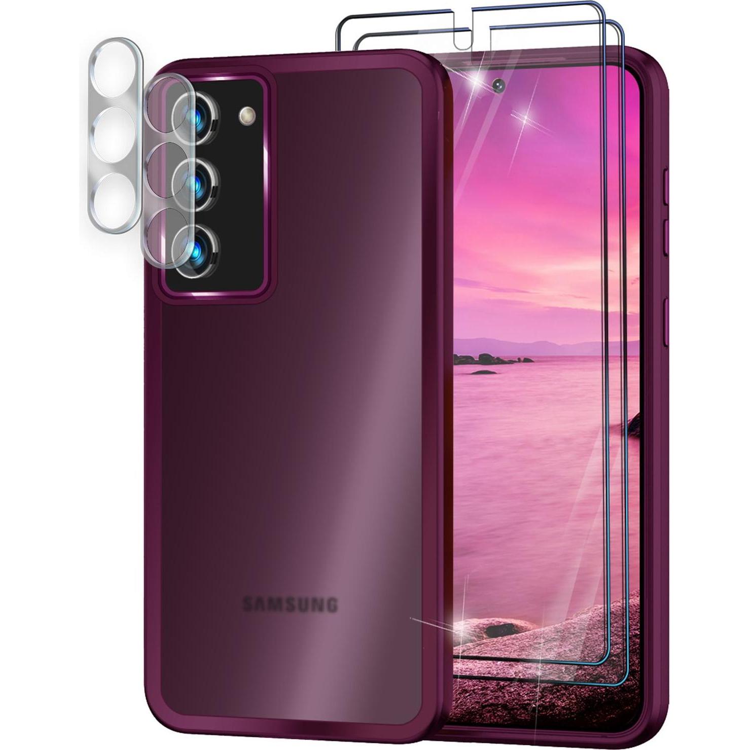 Nalia Hybrid Hülle Semi-Transparent mit 2x Display-Schutzglas & 2x Kamera-Glas (Samsung Galaxy S23+), Smartphone Hülle, ...