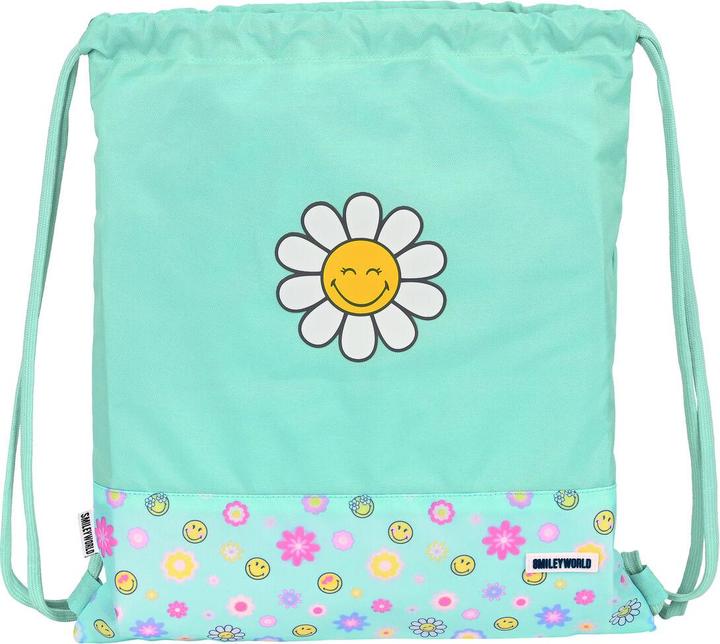 Smiley Rucksacktasche mit Bändern Summer fun türkis (35 x 40 x 1 cm)