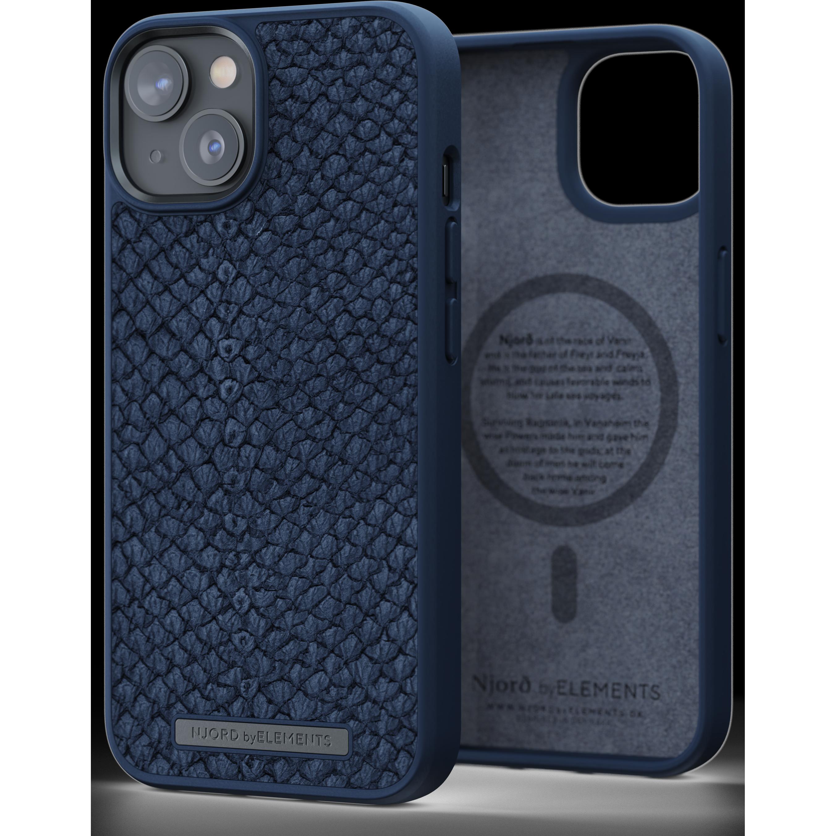 Njord Hard-Cover Salm.Leather Magsafe Case blue (Apple iPhone 14), Smartphone Hülle, Blau