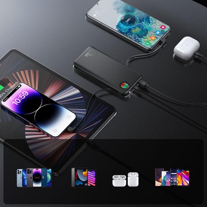 Produktbild Joyroom JR-L014 22,5 W 10000 mAh Powerbank mit integrierten USB-C-/ Lightning Kabeln + USB-A – USB-C (10000 mAh, 12 W, 37 Wh)