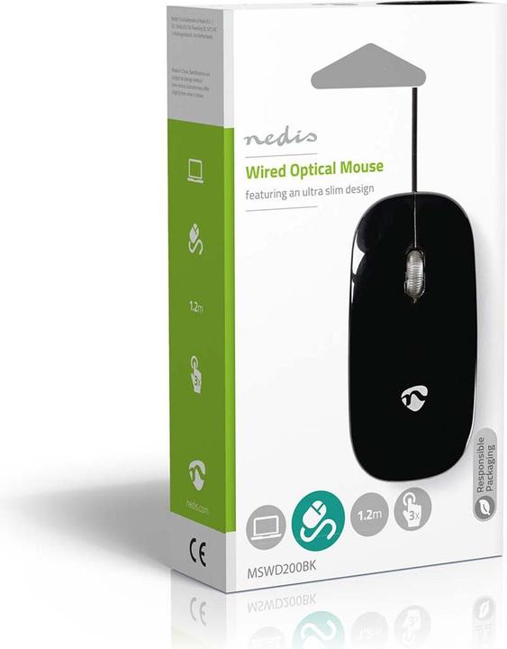 Actual product image Nedis Wired mouse | DPI: 1000 dpi | Number of buttons: 3 | Ambidextrous | 1.20 m | Silent mouse (Cable)