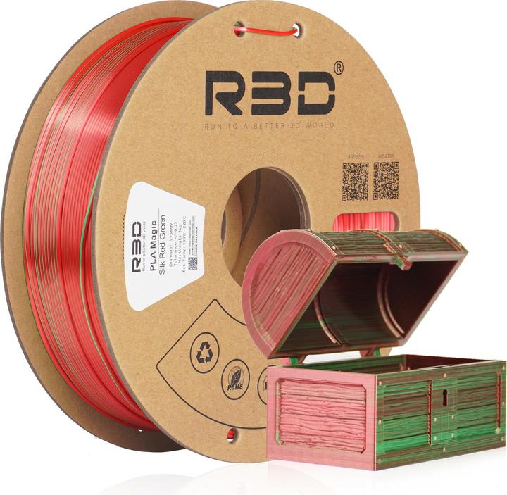 Produktbild R3D eSilk Magic-PLA Rot-Grün Filament 1.75mm 1Kg (PLA, 1.75 mm, 1000 g)
