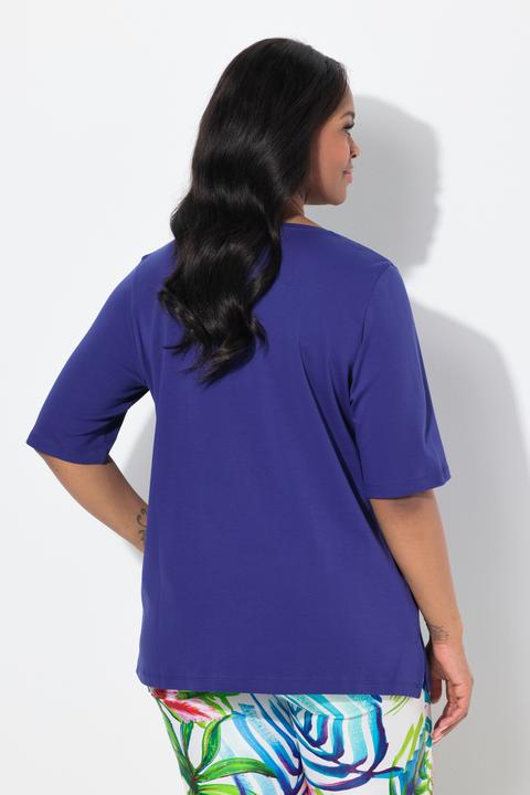 Immagine prodotto Ulla Popken T-shirt dal taglio svasato in cotone Pima con scollo a V e mezze maniche (56)
