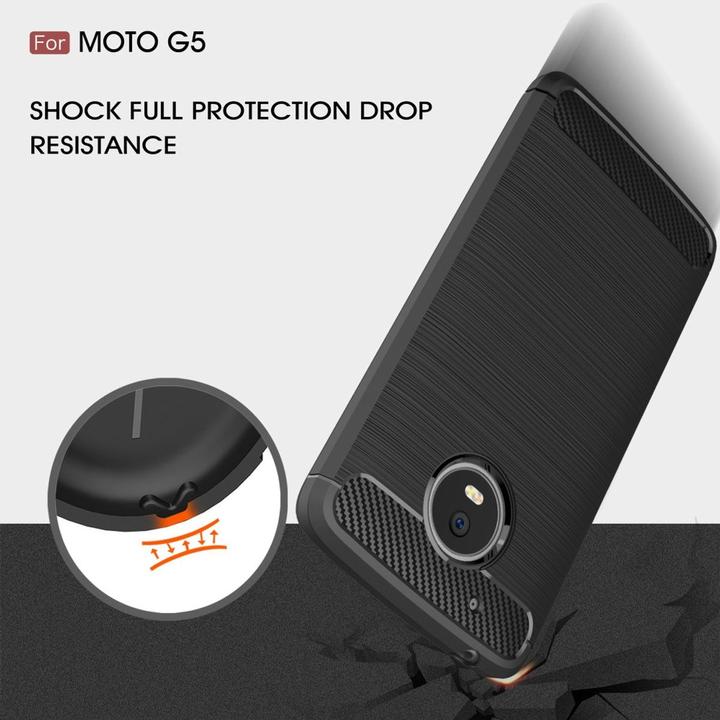 Produktbild König Design Motorola Moto G5 TPU Case Carbon Fiber Optik Brushed Motiv Schutz Hülle Grau Neu (Motorola Moto G5)