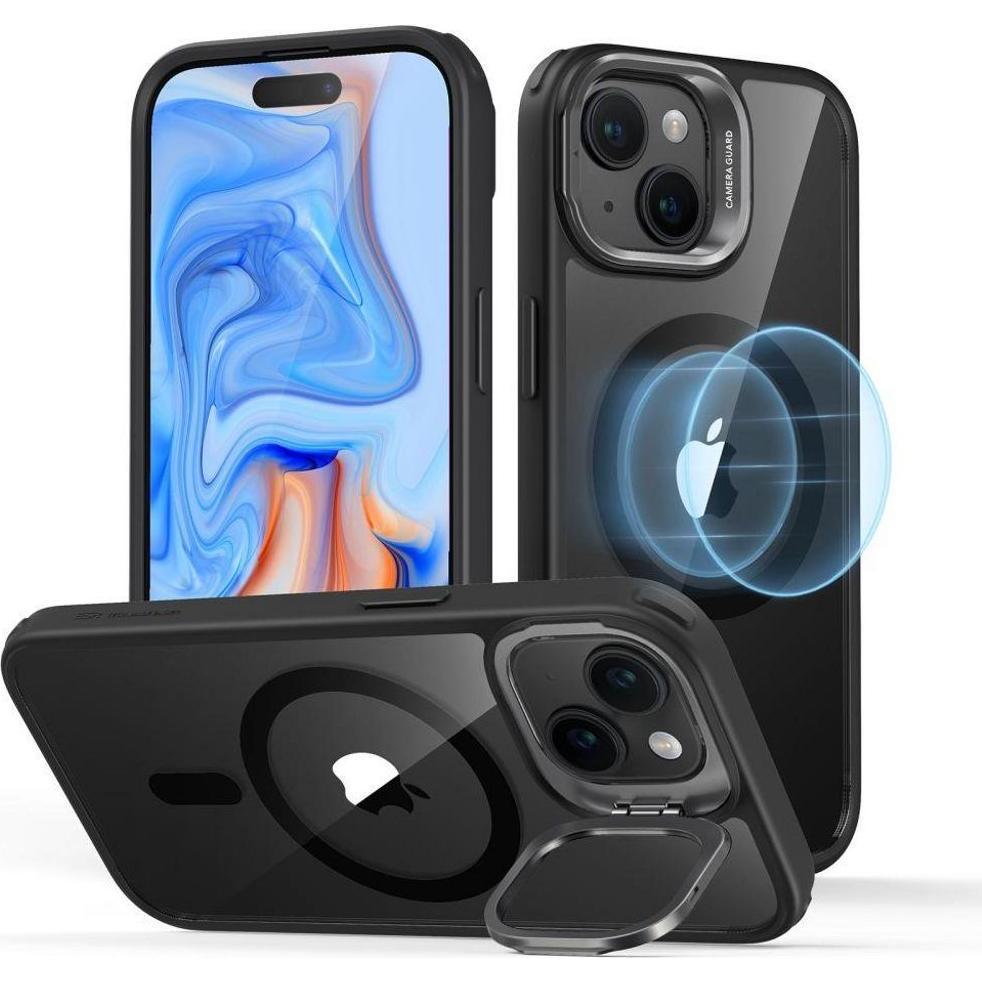 ESR Classic Kickstand Halolock Magsafe Iphone 15 Plus Clear/Black (Apple iPhone 15 Plus), Smartphone Hülle, Schwarz