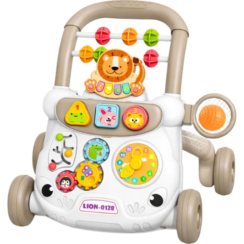 Lean Toys Pädagogischer Lauflernwagen Interaktive Schiebeblöcke Uhr Zahnräder Grau