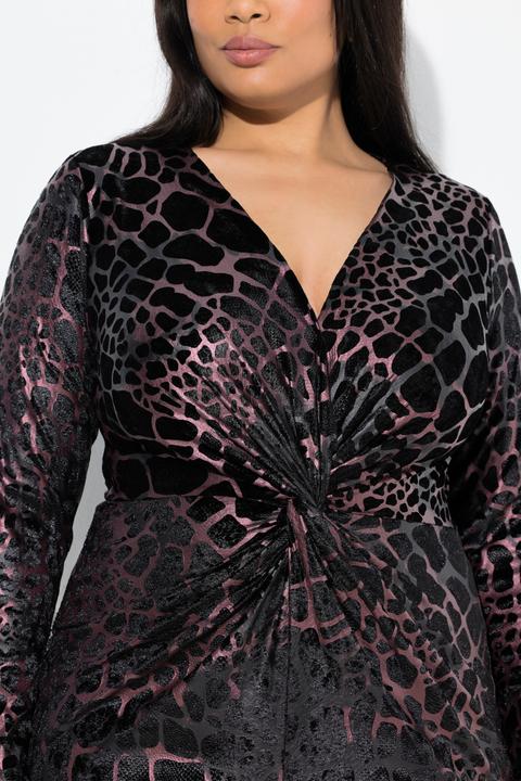 Actual product image Ulla Popken Jerseykleid, Animal-Flockdruck, V-Ausschnitt, Langarm (50)