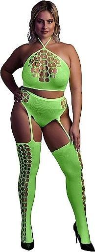 Actual product image Ouch! Two Piece with Crop Top and Stockings - Green - XL/XXXXL (3XL, 4XL, XL, XXL)