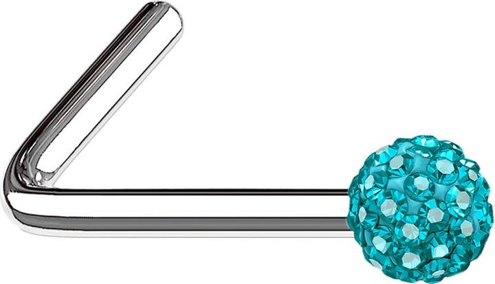 Image du produit Star Piercing Nasenstecker gewinkelt silber Kristallkugel aqua (sans laiton, Acier chirurgical 316L)