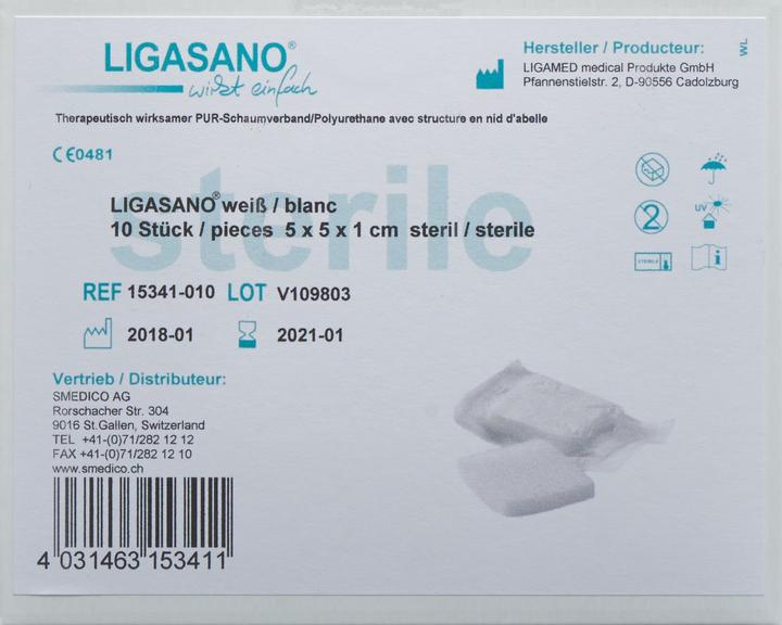 Actual product image Ligasano Schaumstoff Kompressen 5x5x1cm steril
