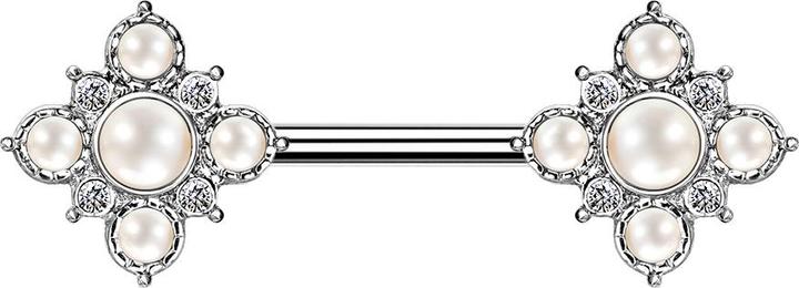Produktbild Star Piercing Barbell silber Vintage Blume mit Perlen (Messing, Chirurgenstahl 316L)