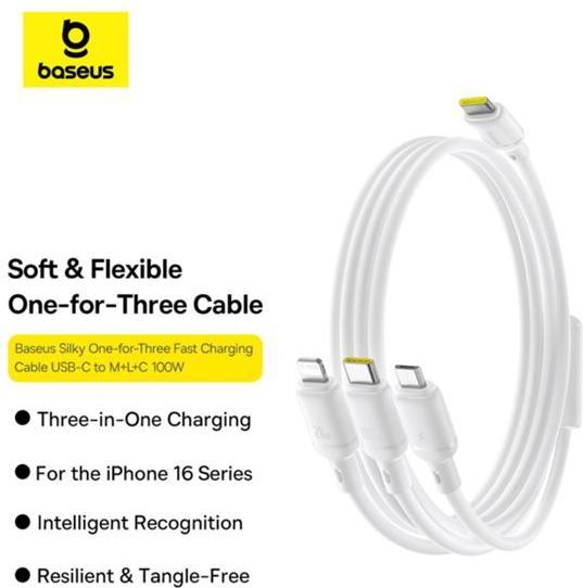 Actual product image Baseus Silky 3-in-1 USB-C 100W 1.5m, white (1.50 m, 100 W)