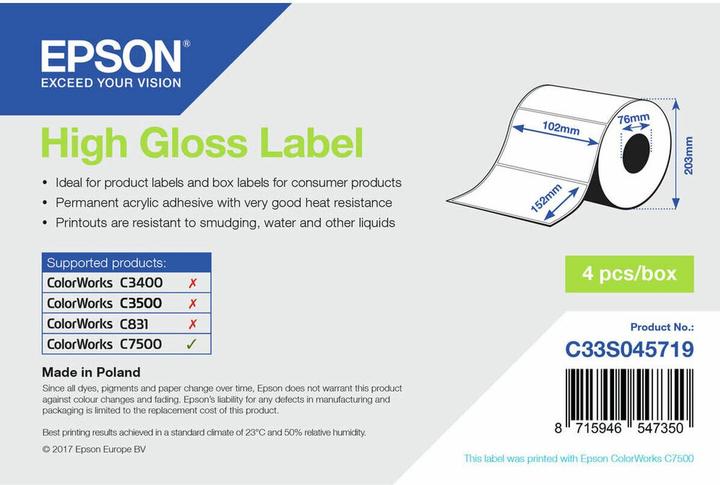 Actual product image Epson High Gloss Label (10.20 cm)