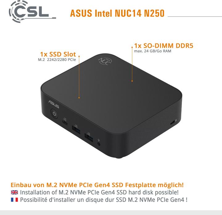 Produktbild ASUS NUC14 N250 (500 GB, 16 GB, Intel N250, Intel Arc Graphics)
