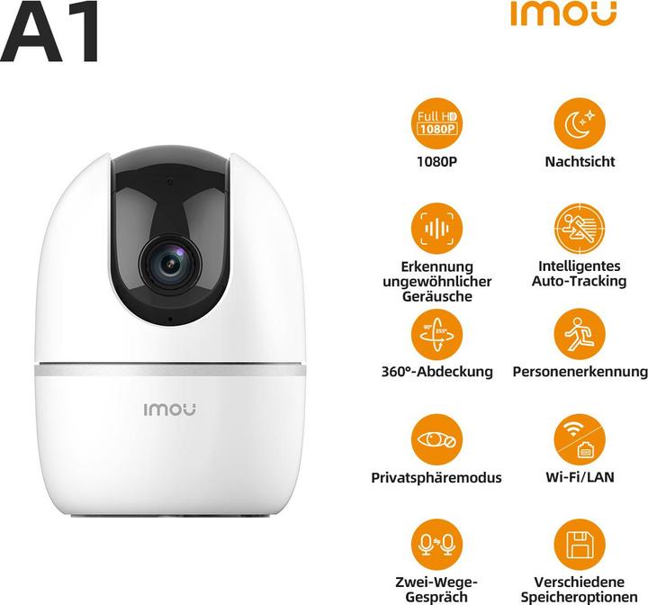 Produktbild Imou A1 WiFi Pan&Tilt Überwachungskamera 360° Abdeckung (1920 x 1080 Pixels)