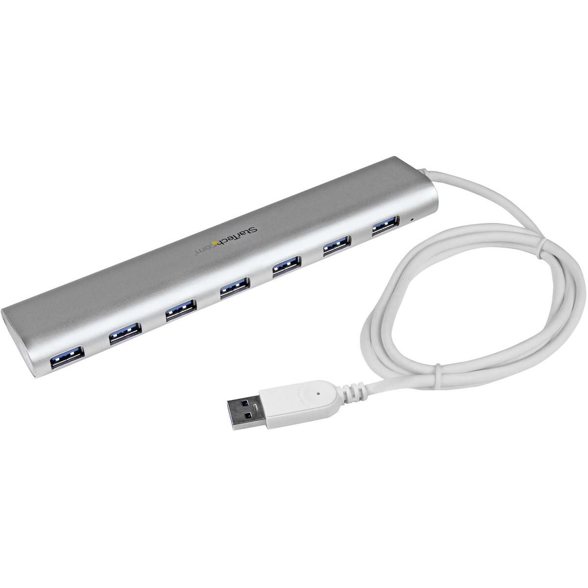StarTech .com 7 Port Compact USB 3.0 Hub with Built-in Cable - Aluminum USB Hub - Silver USB3 Hub... (USB-A, 7 porte), Docking station + Hub USB, Arge