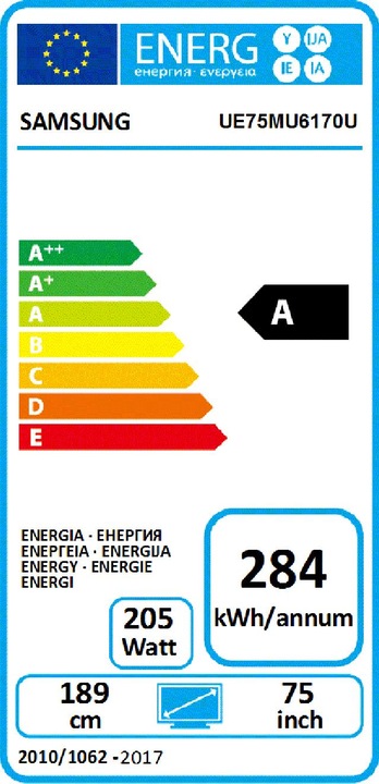 Label énergétique Samsung Ue75mu6170 (75", LCD, 4K, 2017)