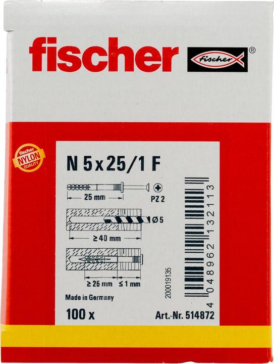 Image du produit Fischer Tampon à clouer N 5x25/1 F (100 pcs)