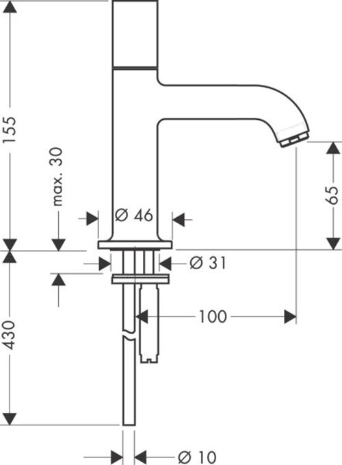 Produktbild Axor Uno Standventil 70 ohne Ablaufgarnitur, Kaltwasseranschluss, Ausladung 100mm