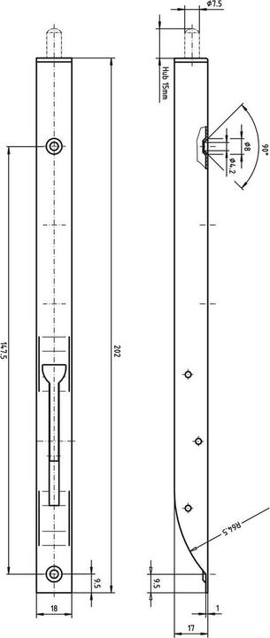 Productafbeelding Strenger Deurgreep U-behuizing met inklapbare hendel, 200 x 17 x 15 mm, slag 14, roestvrij staal (1 Pcs.)