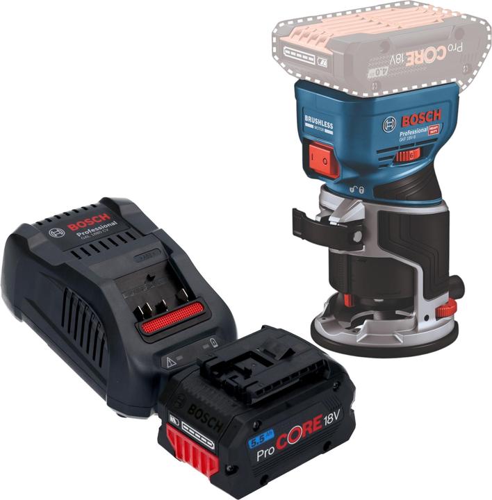 Bosch Professional Bosch GKF 18V-8 Professional Akku Kantenfräse 18 V 8,0 mm Brushless + 1x ProCORE Akku 5,5 Ah +