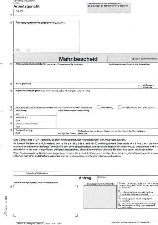 Actual product image Rnk Order for payment A4 f. Labour court (6 x)