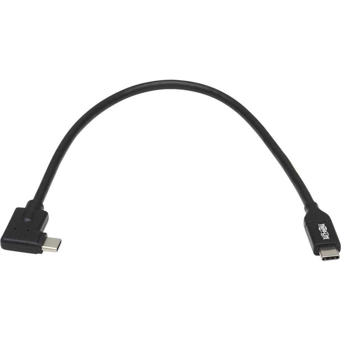 Eaton TRIPPLITE USB-C Cable M/M - USB 3.2 Gen 1 Thunderbolt 3 60W PD Charging Right-Angle Plug Black (0.30 m, USB 3.2 Ge...