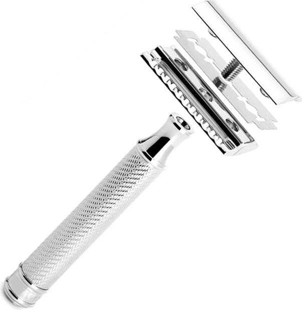 Actual product image From Alfred Silver safety razor with stand
