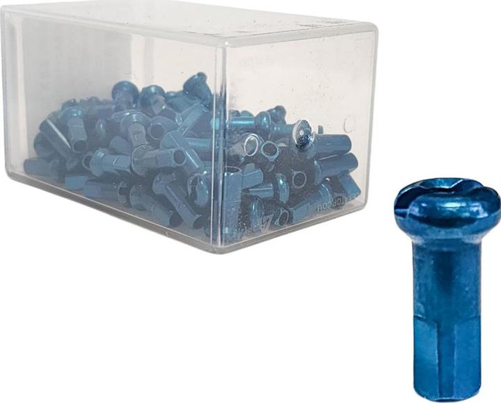 Productafbeelding DT Swiss Standaardnippel Alu 2.0/12mm, blauw, 100 stuks.