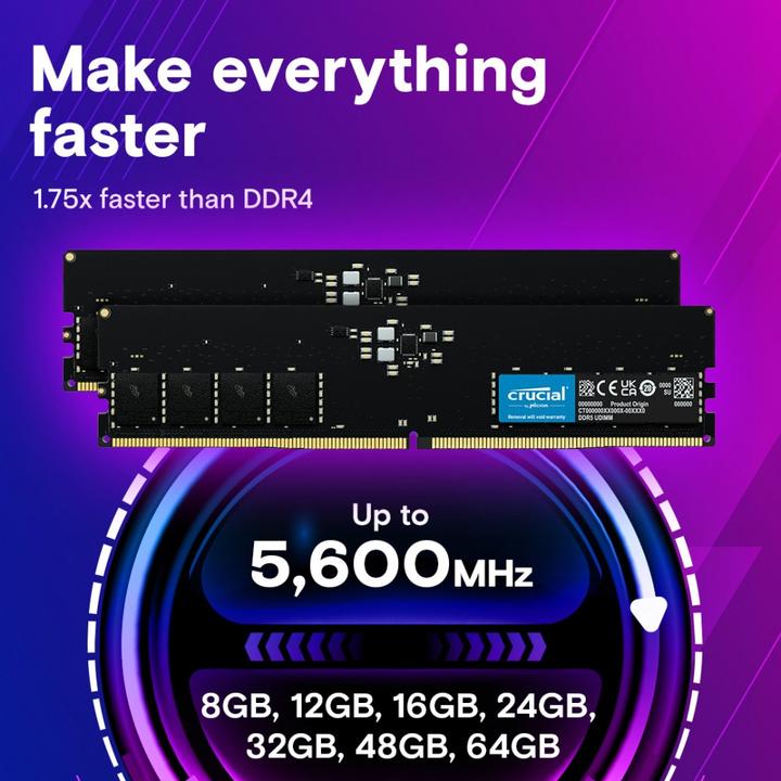 Produktbild Crucial Desktop Memory (2 x 16GB, 5600 MHz, DDR5-RAM, DIMM)