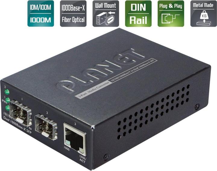 Produktbild Planet Web Smart Medienkonverter SFP 1-Port 10/100/1000Base-T - 2-Port Gigabit SFP