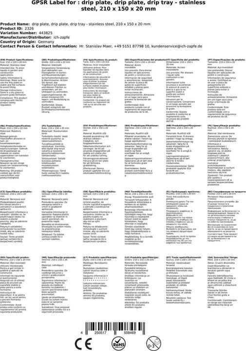 Produktbild Ich-zapfe Tropfblech, Abtropfblech, Tropfschale - Edelstahl, 210 x 150 x 20 mm
