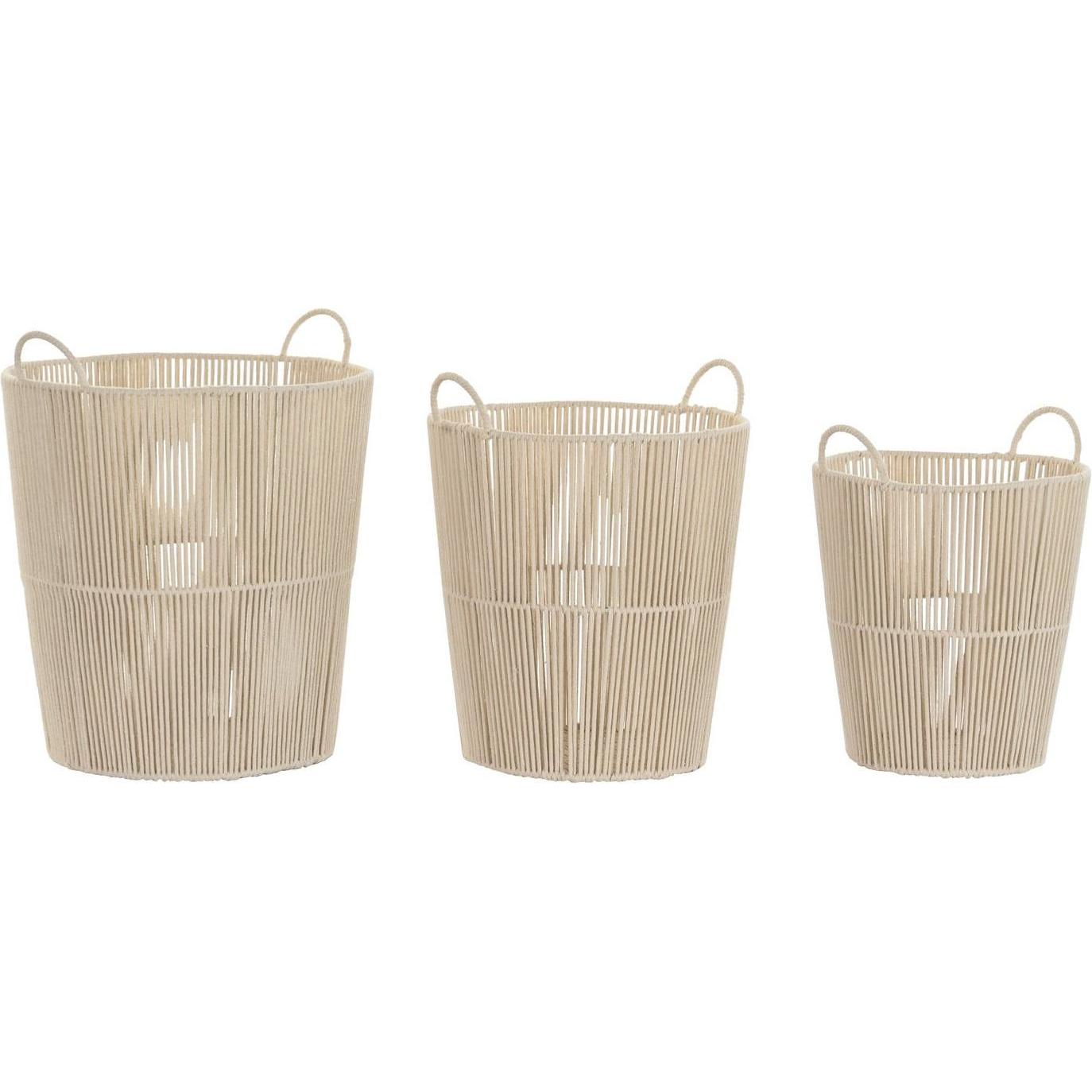 DKD Home Decor, Cesta, Basket set Beige Metal 42 x 42 x 51 cm 3 Pieces (42 cm, 3x)