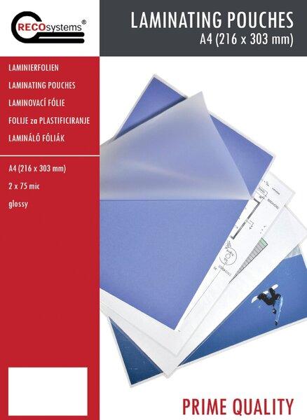 Actual product image RECOsystems Laminierfolien, 216 mm x 303 mm, DIN A4, Stärke 2 x 75 Micron, glänzend (A4, 100 pcs., 75 µm)