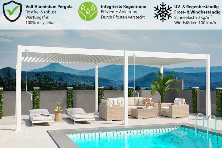 Produktbild Weide Pergola Deluxe Plus 3.6x7.2m mit Lamellendach Weiss (360 cm, 720 cm)