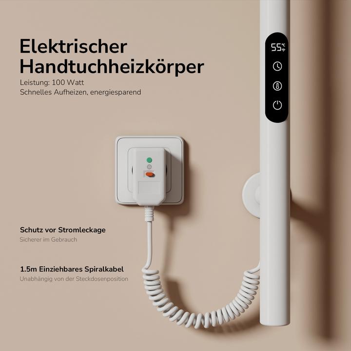 Produktbild Emke Elektrischer Handtuchheizkörper, 110W, LED-Display, Intelligentes Thermostat, WiFi/APP-Steuerung, Ti