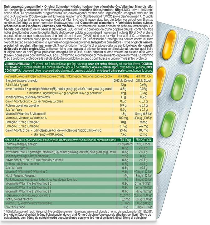 Nutritional values and ingredients Rausch Swiss herbal vitality capsules (60 Piece, Capsules, 90 g)