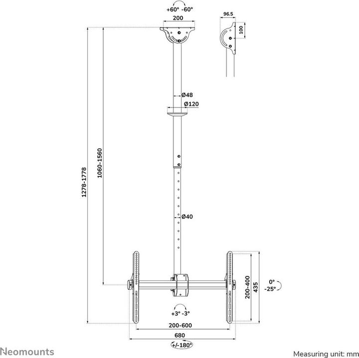 Actual product image Neomounts CL35-440BL16L (Ceiling, 50 kg, 37" - 70")