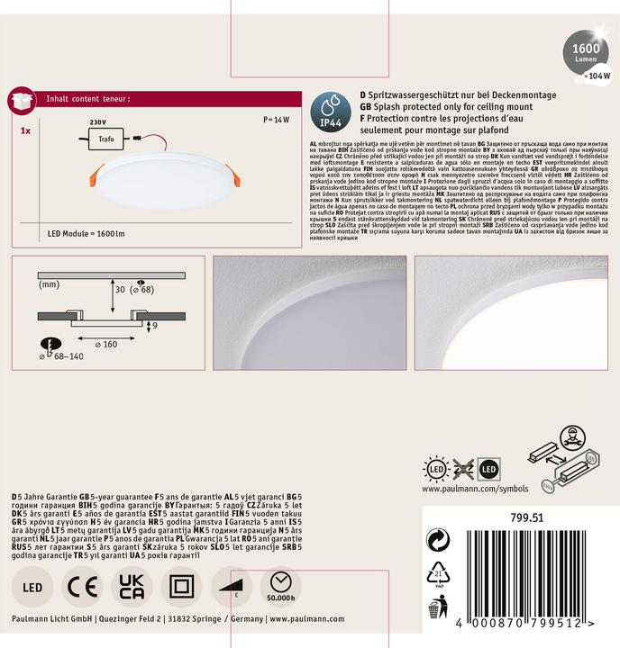 Actual product image Paulmann Veluna VariFit Edge installation panel (1600 lm)
