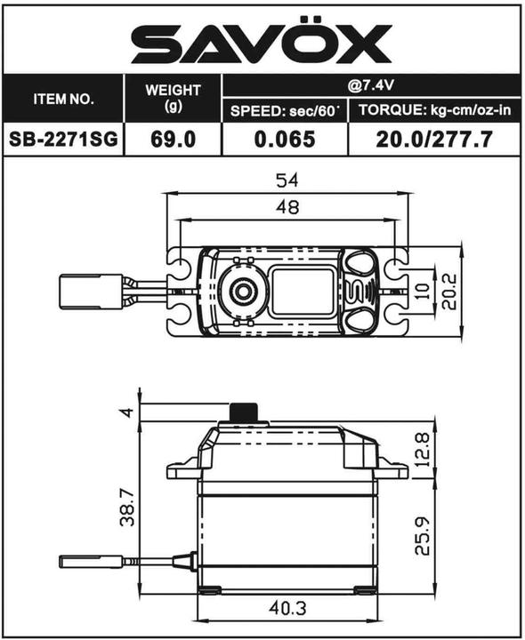 Actual product image Savöx Servo SB-2271SG Digital