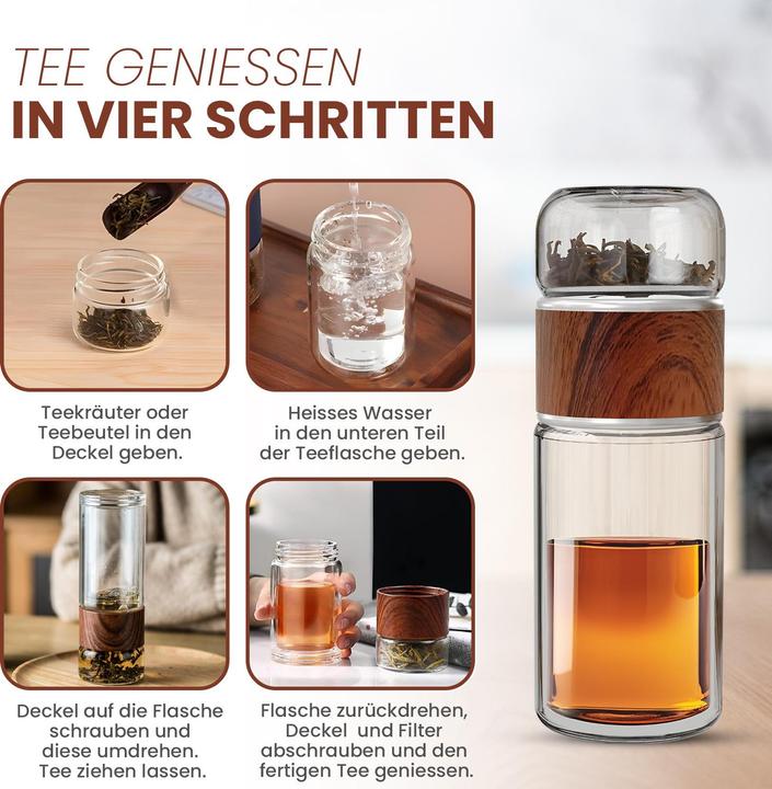 Image du produit Gewürzladen Näfels Drehbare Teeflasche aus hitzebeständigem Glas mit Teefilter - to go (0.24 l)