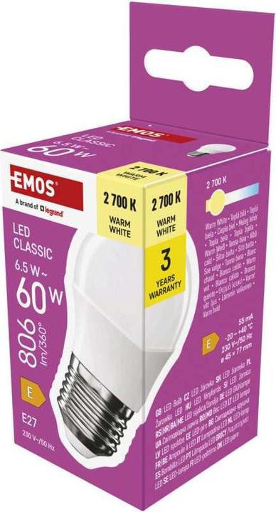 Produktbild Emos LED Lampe Classic Mini Globe / E27 / 6,5 W (60 W) / 806 lm / Warmweiss (E27, 806 lm, 1 x)