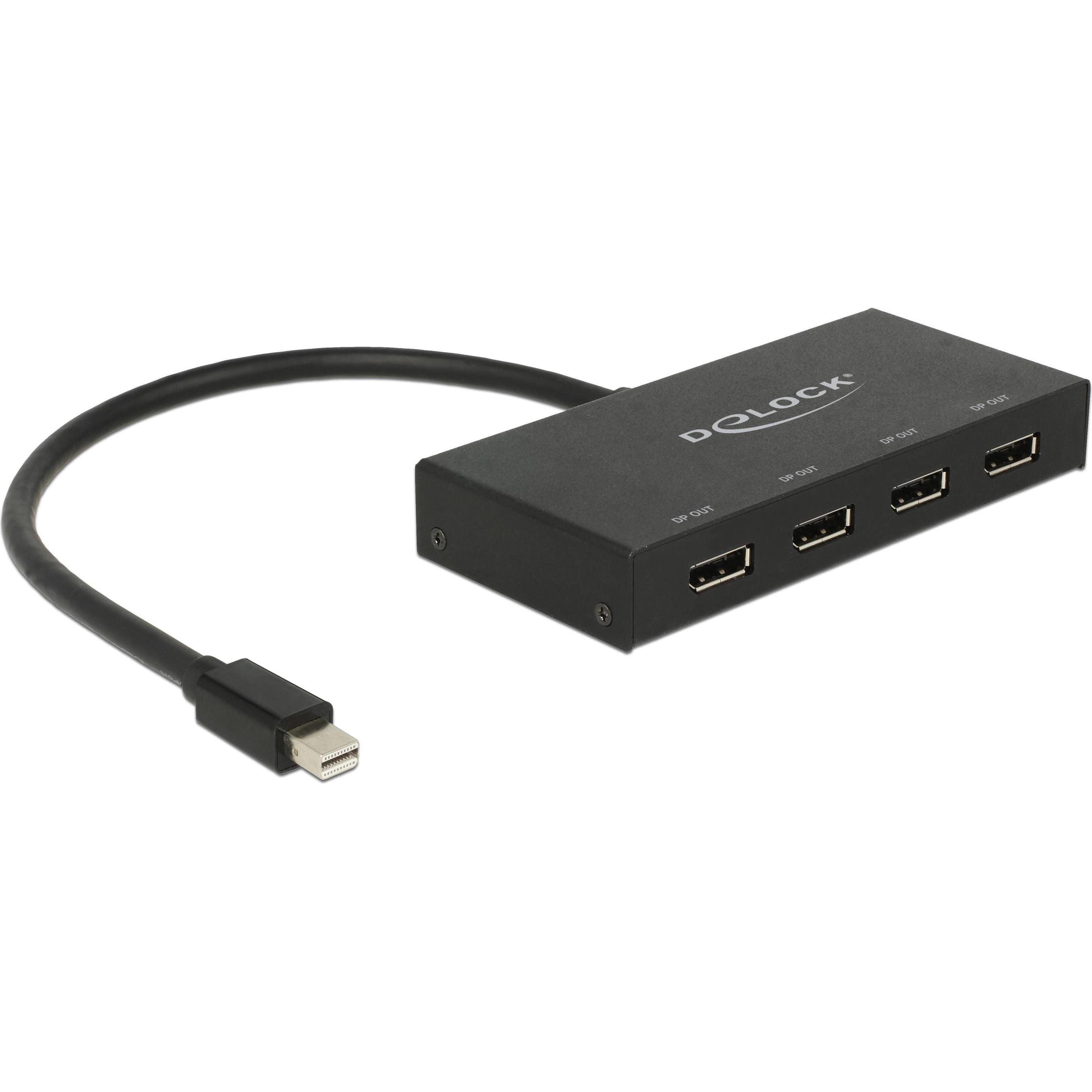 Delock Mini-Displayport zu 4xDisplayport Splitter (Mini DP, 14.30 cm), Data + Video Adapter, Schwarz
