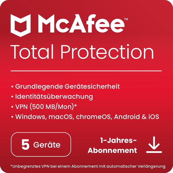 Produktbild McAfee Total Protection (5 User, 5 Geräte/User, 12 Monate)
